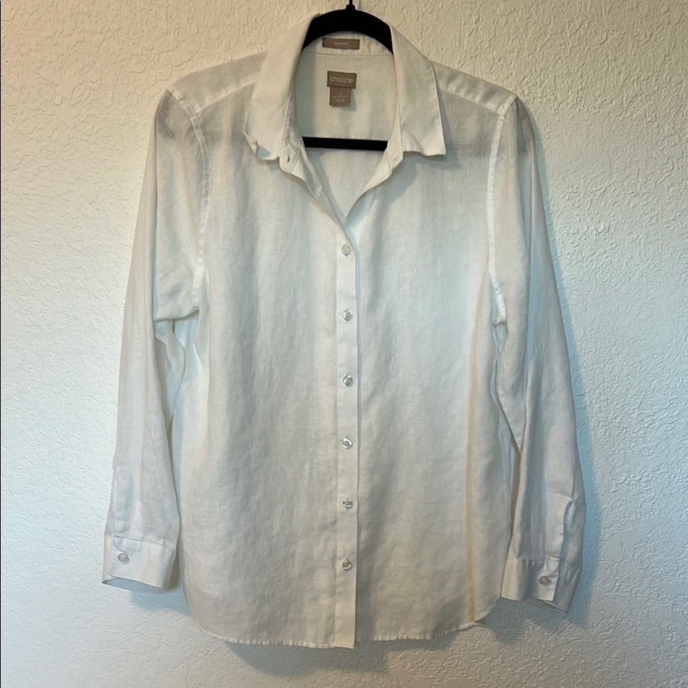Chico’s Women’s Crispy White Linen Button Down Shirt 2
